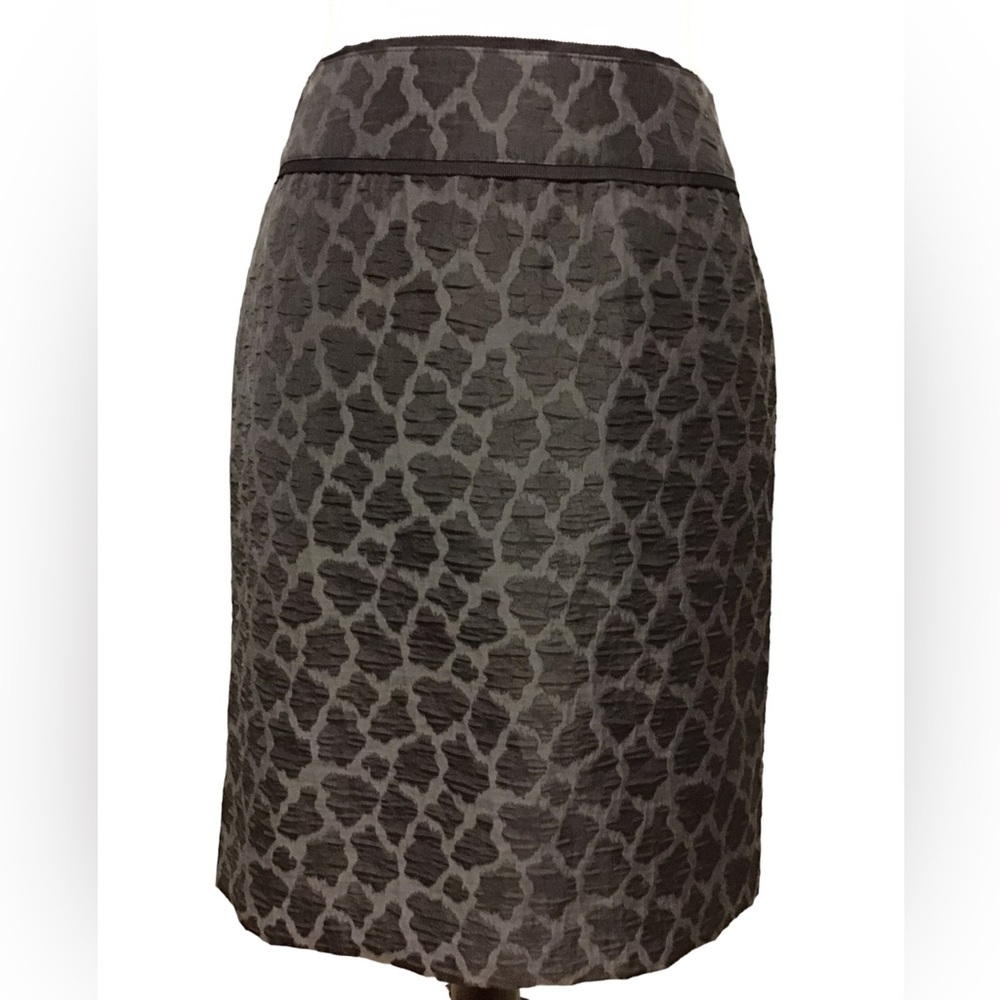 THINK Tank black animal print midi skirt size 2